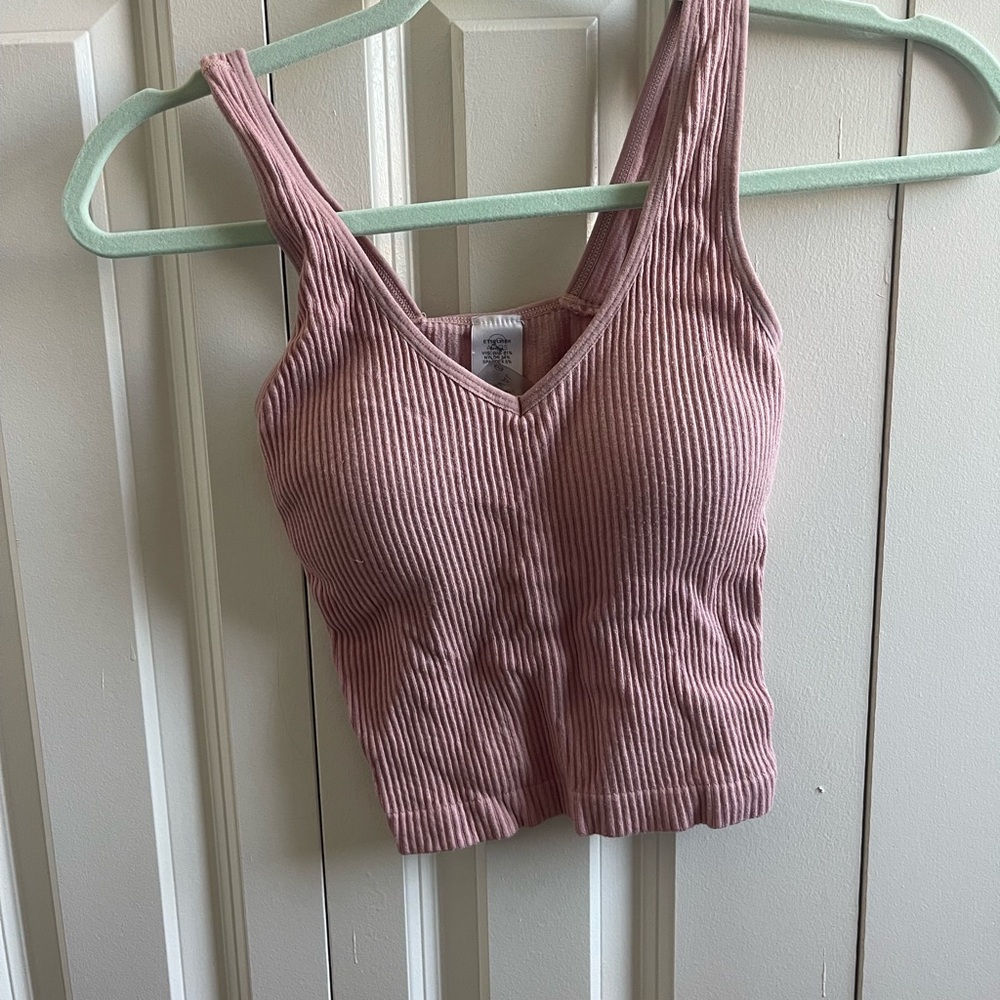 Pink and Grey Ribbed Crop Top